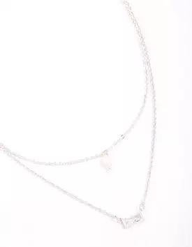 Silver Baguette Pearl Layered Necklace & Polishing Set