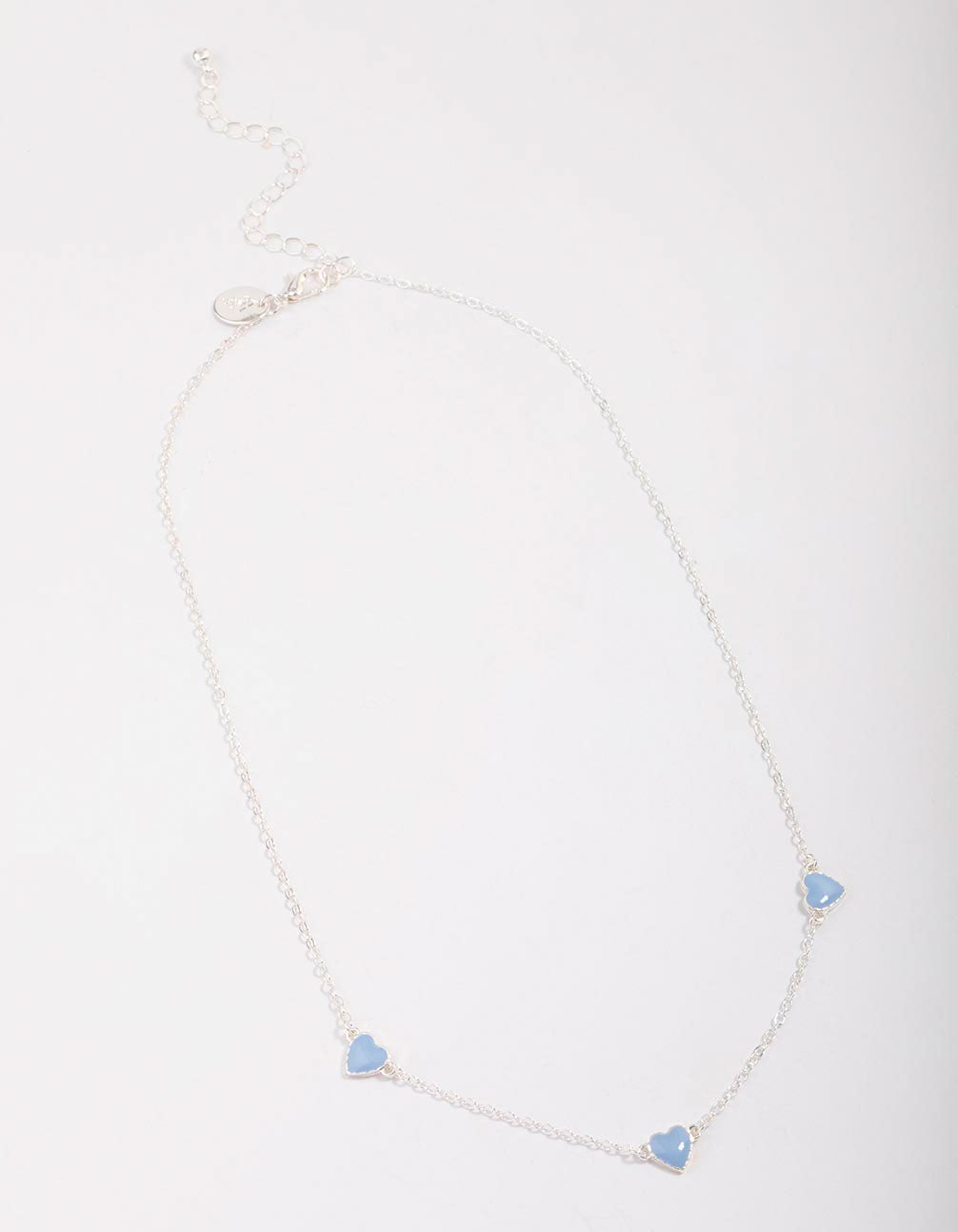 Silver Blue Enamel Heart Chain Necklace