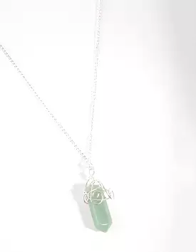 Silver Curled Wrap Green Shard Necklace