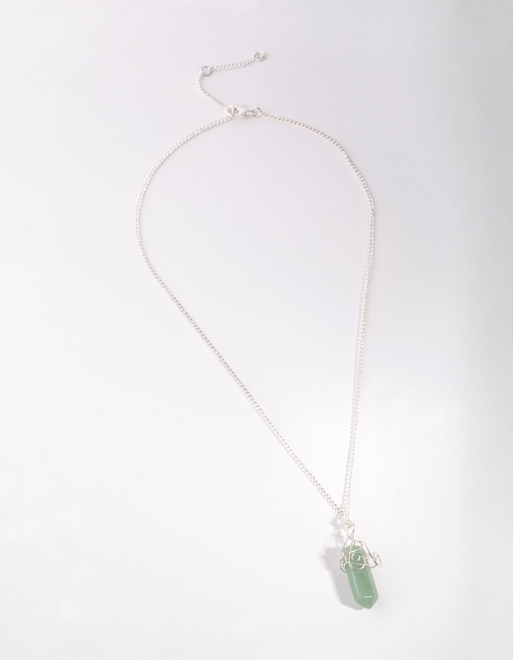 Silver Curled Wrap Green Shard Necklace