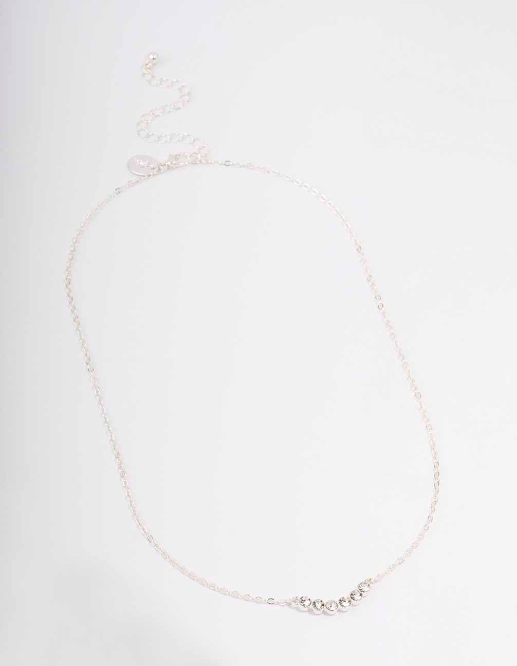 Silver Linear Bezel Diamante Necklace