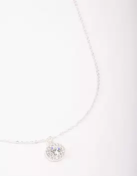 Silver Pear Crystal Halo Pendant Necklace