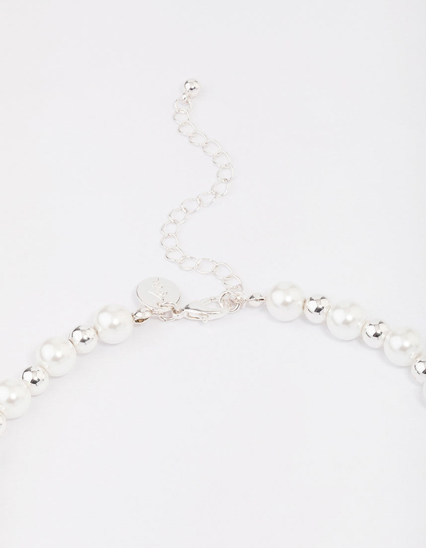 Silver Pearl Heart Chain Necklace