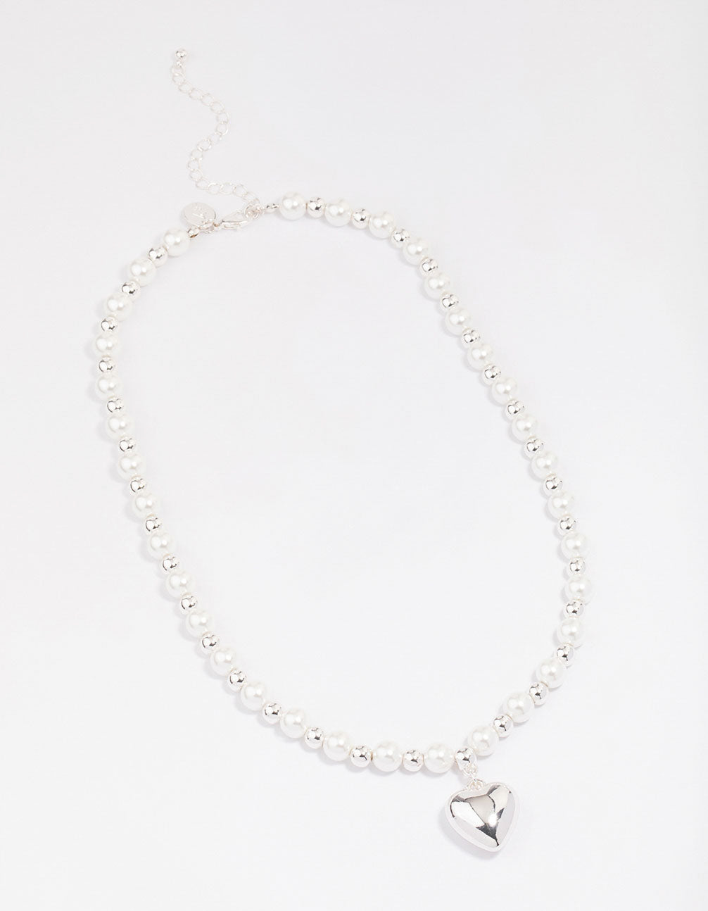 Silver Pearl Heart Chain Necklace