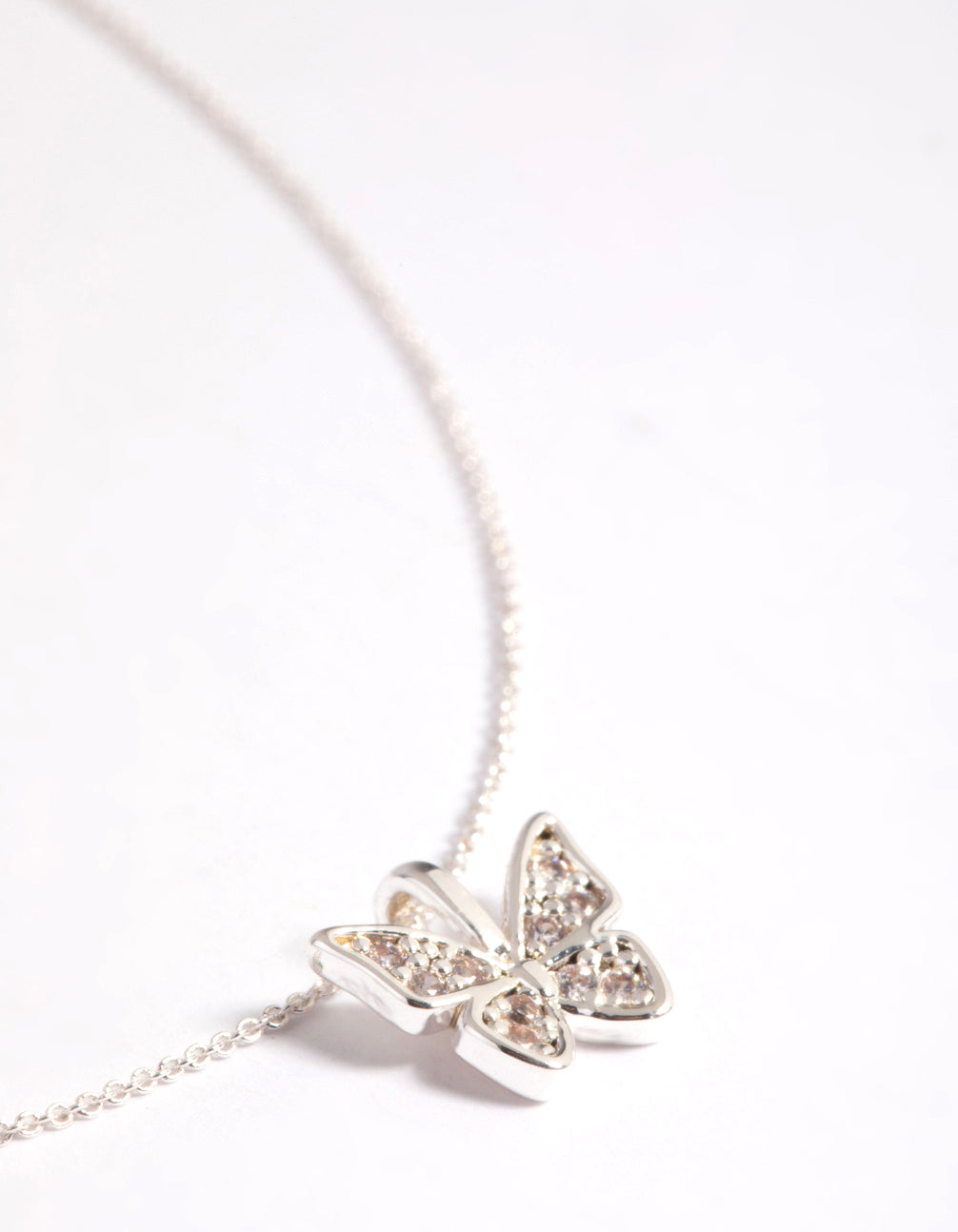 Silver Plated Pave Butterfly Necklace