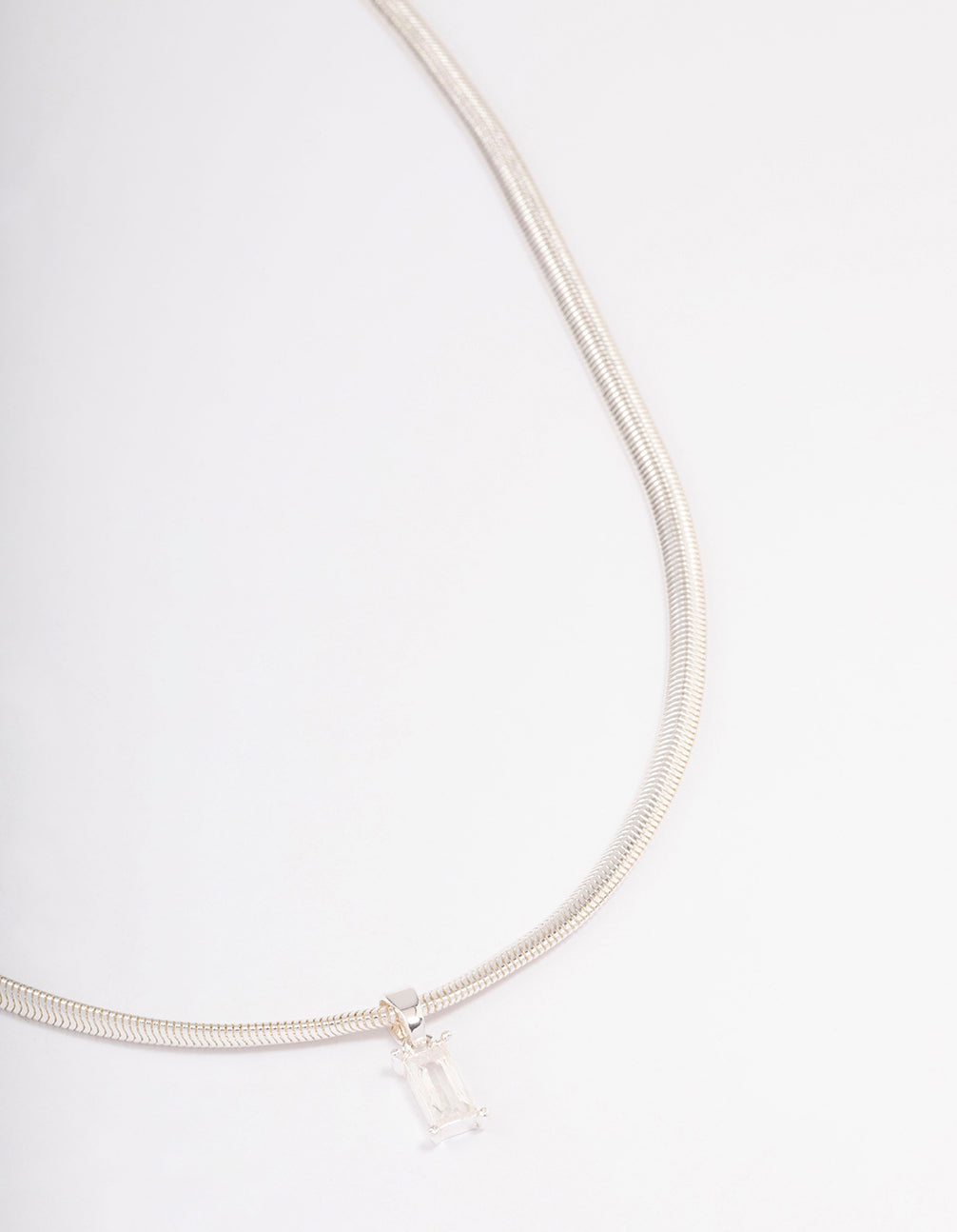 Silver Snake Chain Baguette Necklace