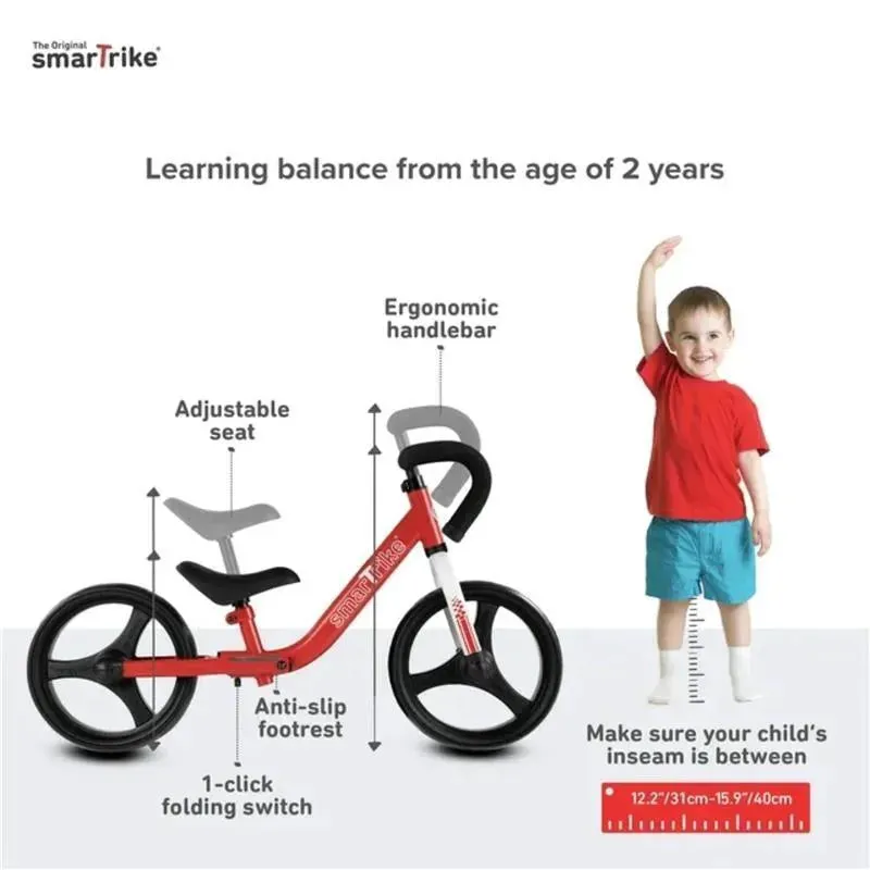 SmarTrike - Folding Balance Bike with Safety Gear, Red