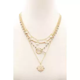 Square Shape Toggle Beaded Layered Necklace