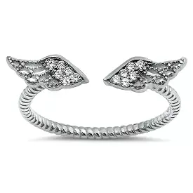 Sterling Silver and CZ Angel Wings Ring