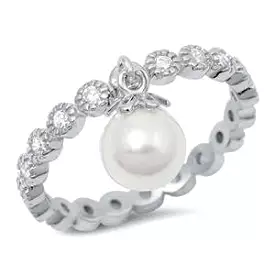 Sterling Silver Stackable CZ Ring With Drop Pearl