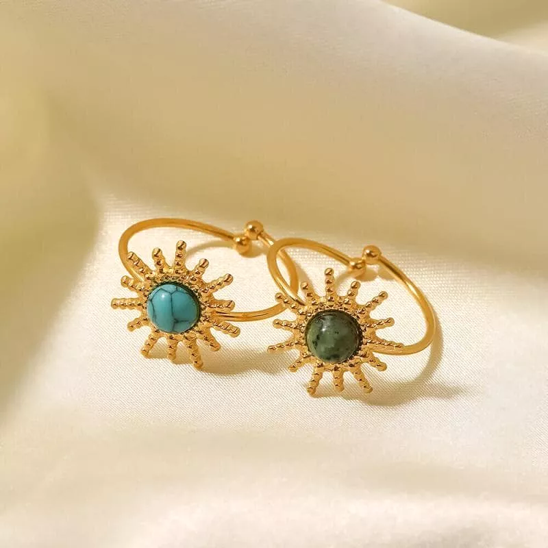 Sun Shaped Turquoise Open Rings