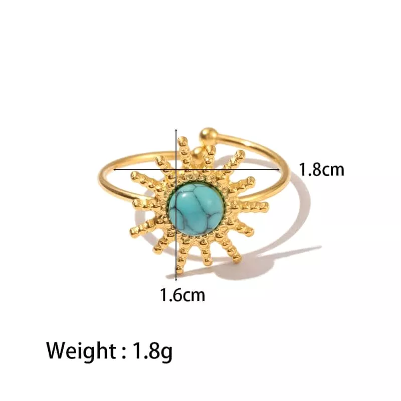 Sun Shaped Turquoise Open Rings