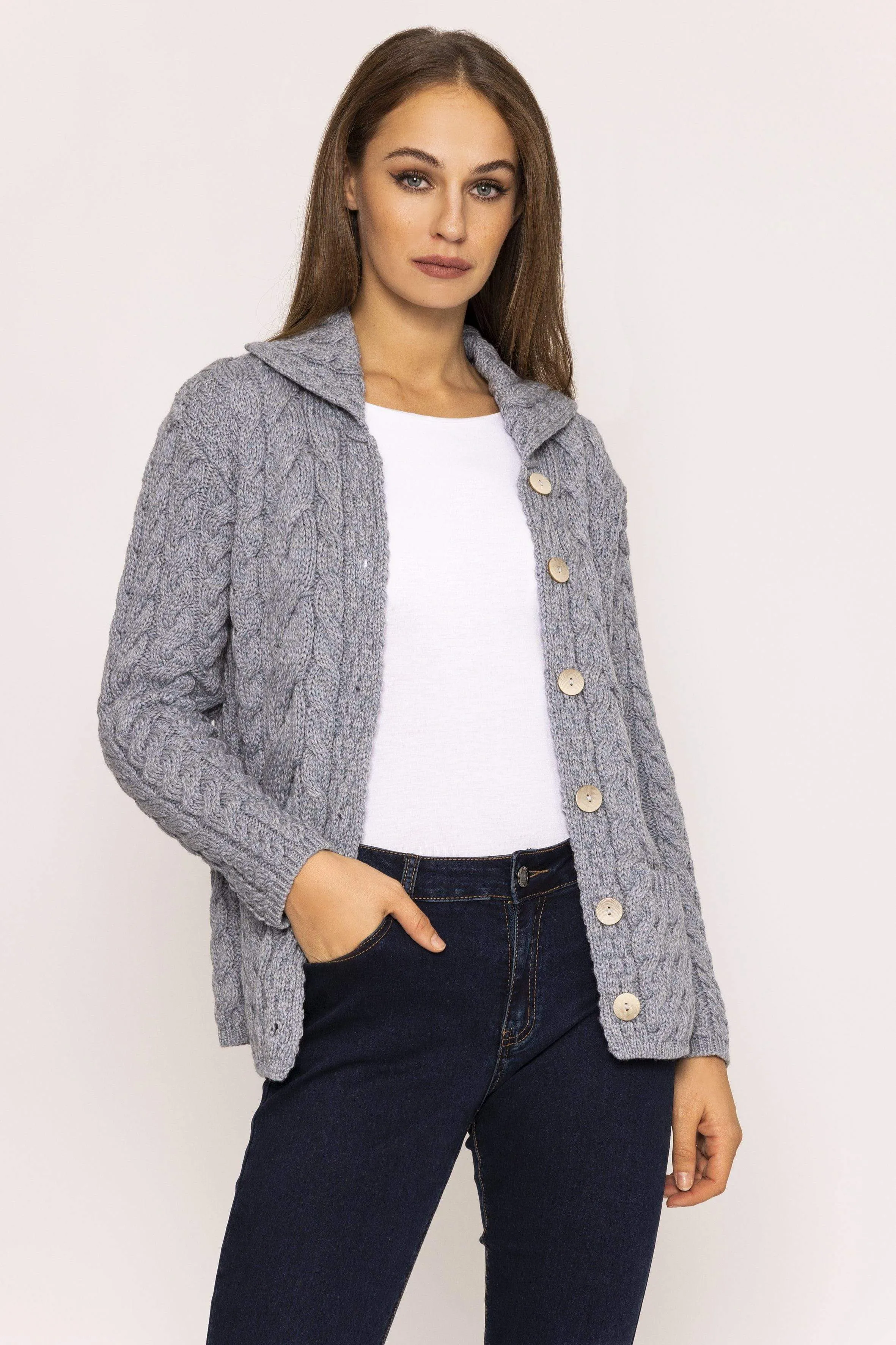 Supersoft Merino Wool Women's Cardigan in Grey