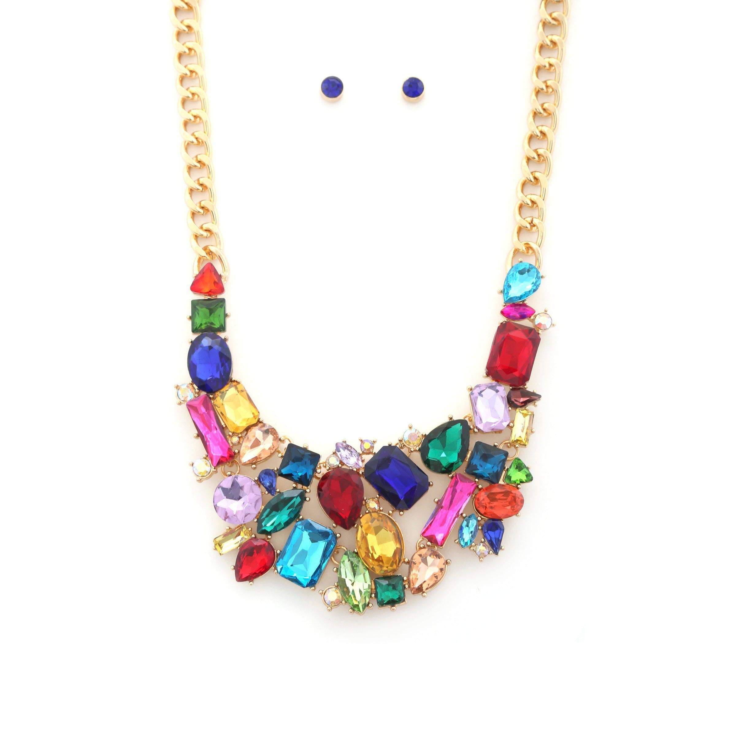 Teardrop Rectangle Shape Rhinestone Statement Necklace