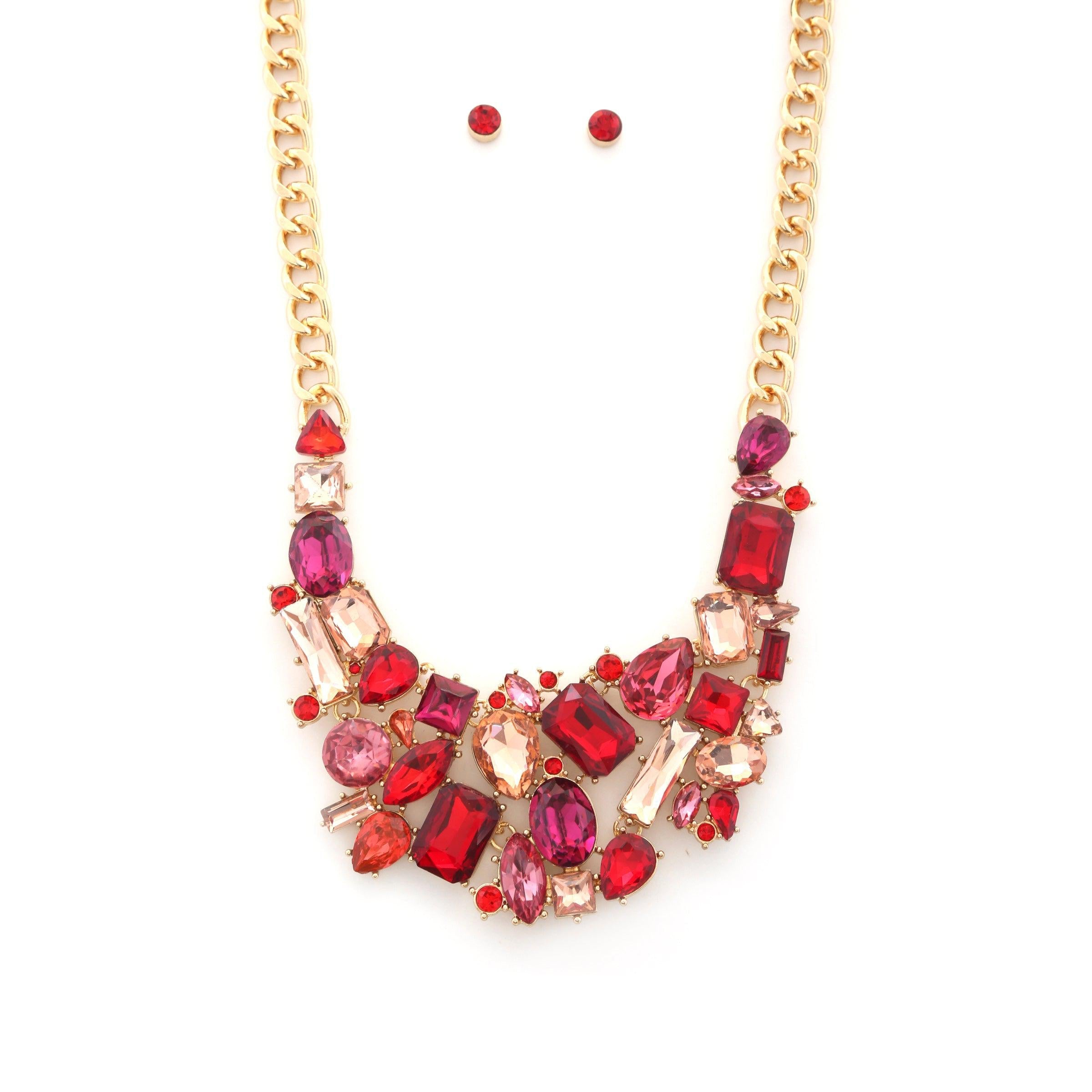 Teardrop Rectangle Shape Rhinestone Statement Necklace