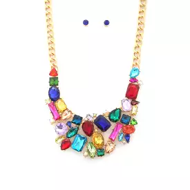 Teardrop Rectangle Shape Rhinestone Statement Necklace