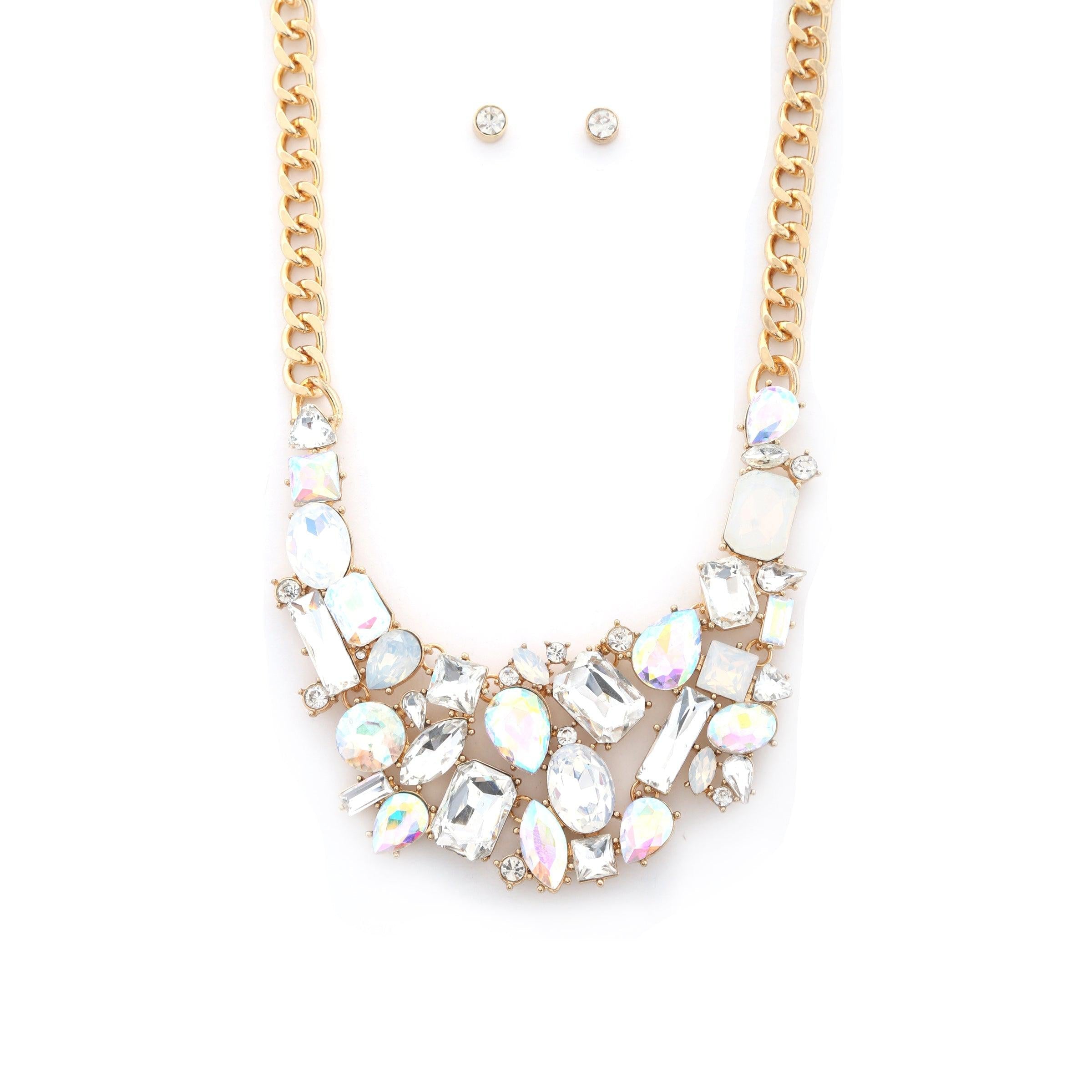 Teardrop Rectangle Shape Rhinestone Statement Necklace