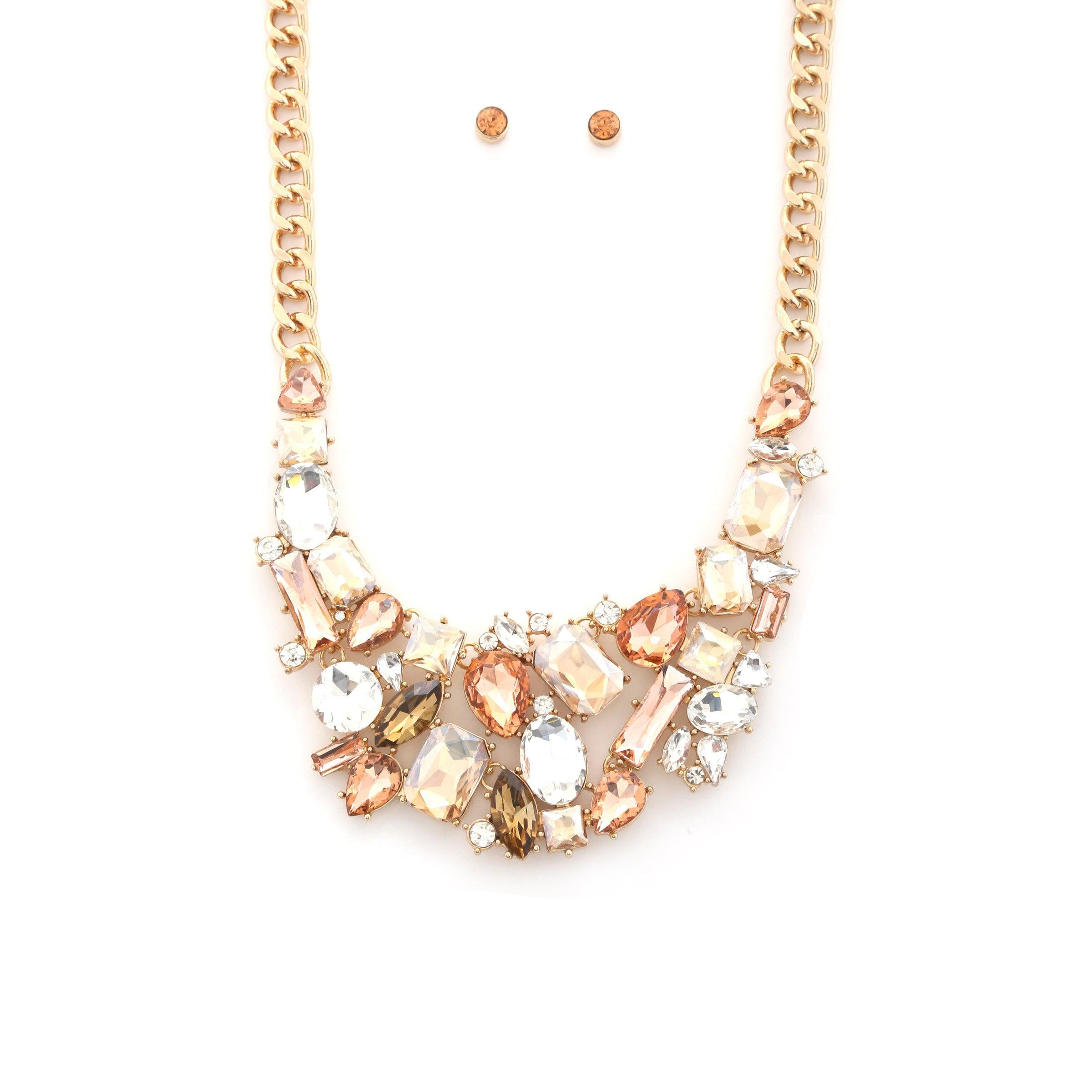 Teardrop Rectangle Shape Rhinestone Statement Necklace