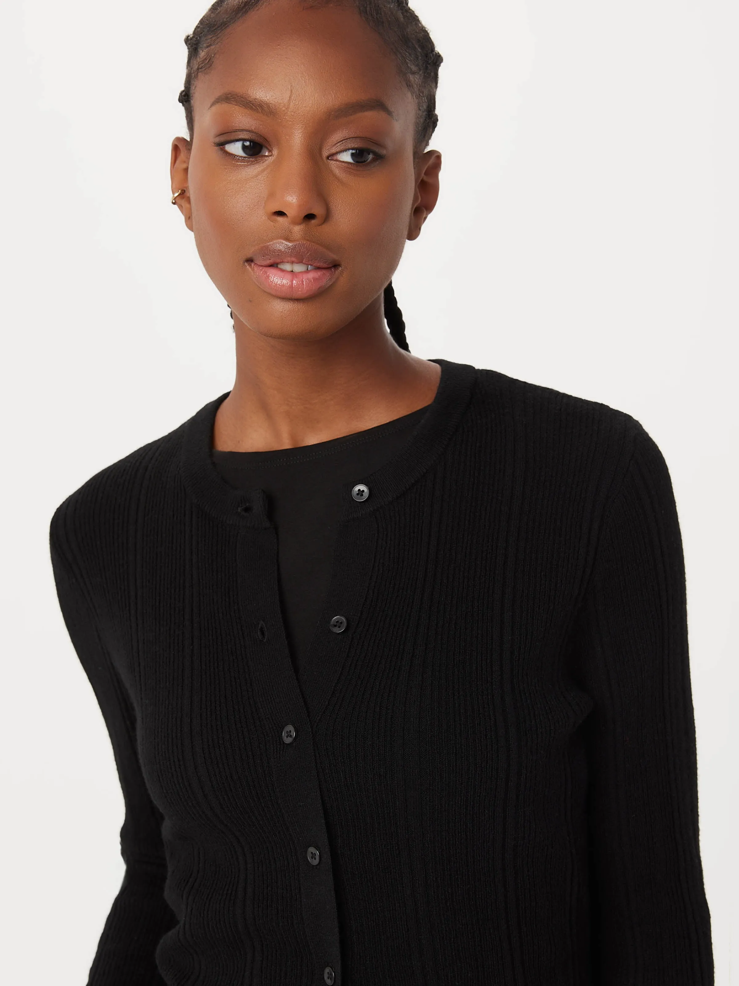 The Merino Wool Fitted Cardigan in Black