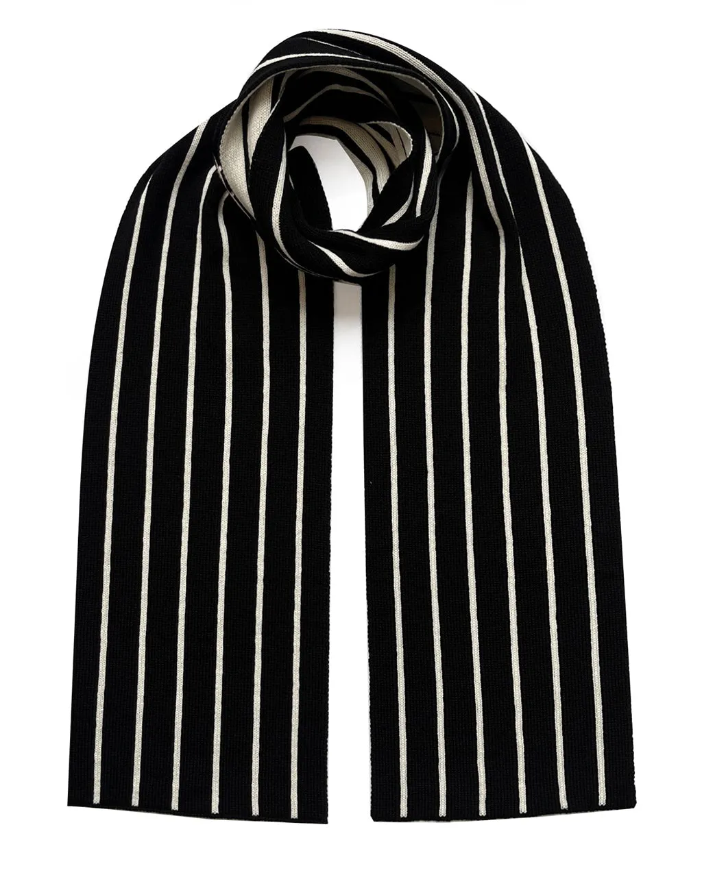 Thin Stripe Wool & Cashmere Scarf Black