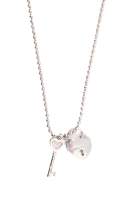 Tiffany & Co. Sterling Silver Heart Lock + Key Pendant Beaded Necklace