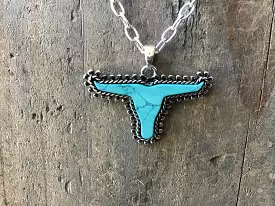 Turquoise Steer Head Pendant Necklace