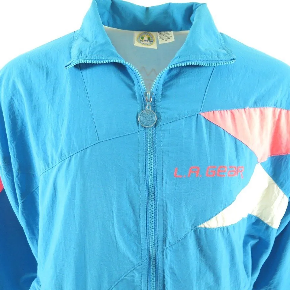 Vintage 90s LA Gear Track Jacket Mens M Print Blue Neon Nylon Break Dance Jam