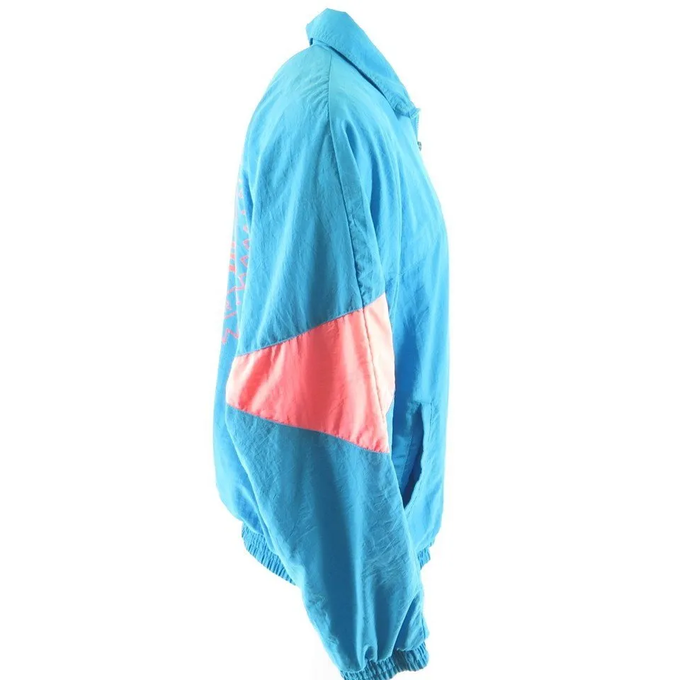 Vintage 90s LA Gear Track Jacket Mens M Print Blue Neon Nylon Break Dance Jam