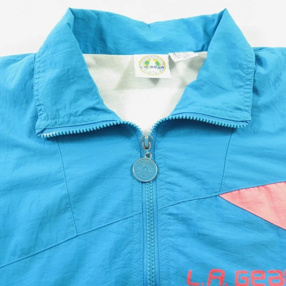 Vintage 90s LA Gear Track Jacket Mens M Print Blue Neon Nylon Break Dance Jam