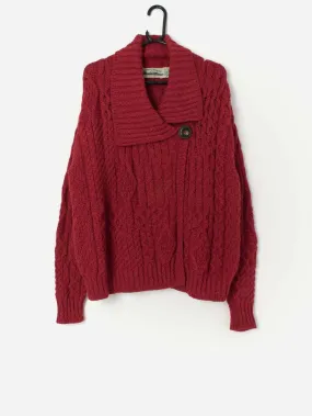 Vintage Aran Crafts merino wool cardigan in red – Large / XL