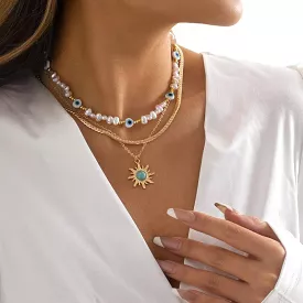 Vintage Faux Pearl Sun Pendant Necklaces