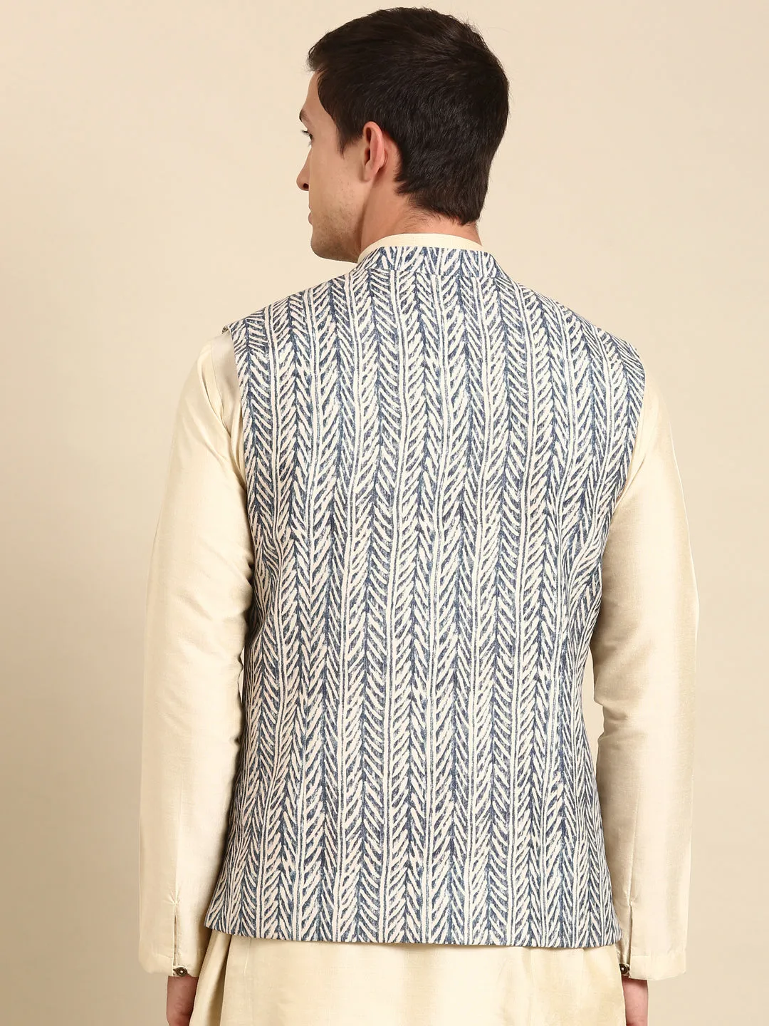 White /Blue Muslin Dgital Print Modi Jackets - MMWC0230