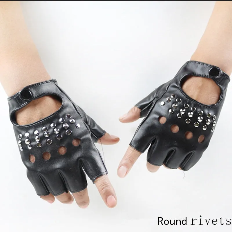 Women's Fashion synthetic Leather Black Sexy Half Finger Gloves for Party