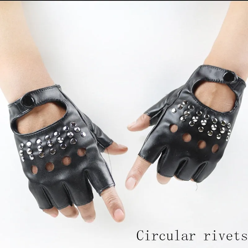 Women's Fashion synthetic Leather Black Sexy Half Finger Gloves for Party