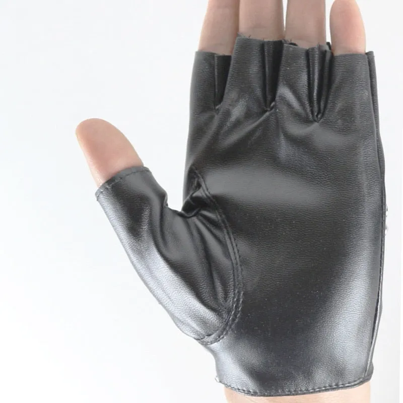 Women's Fashion synthetic Leather Black Sexy Half Finger Gloves for Party