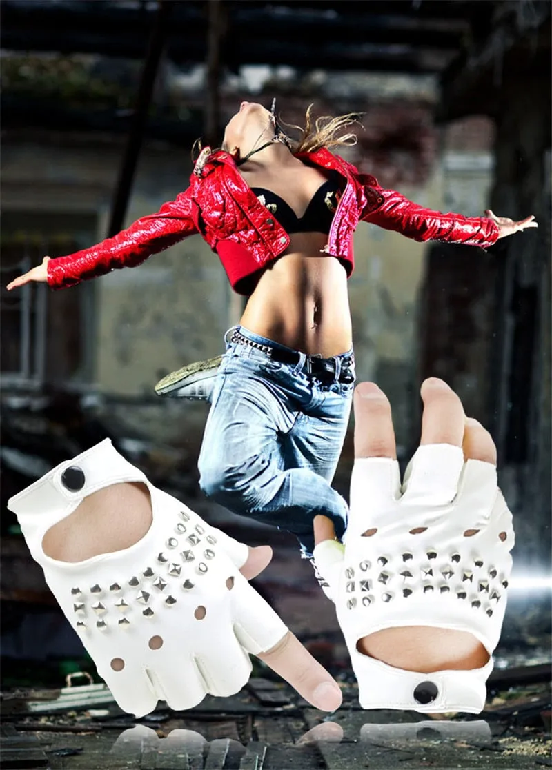 Women's Fashion synthetic Leather Black Sexy Half Finger Gloves for Party