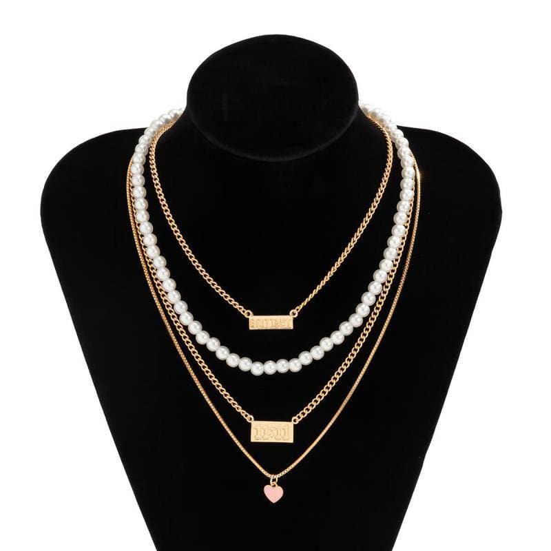 Women's Faux Pearl Chain Heart Pendant Necklaces