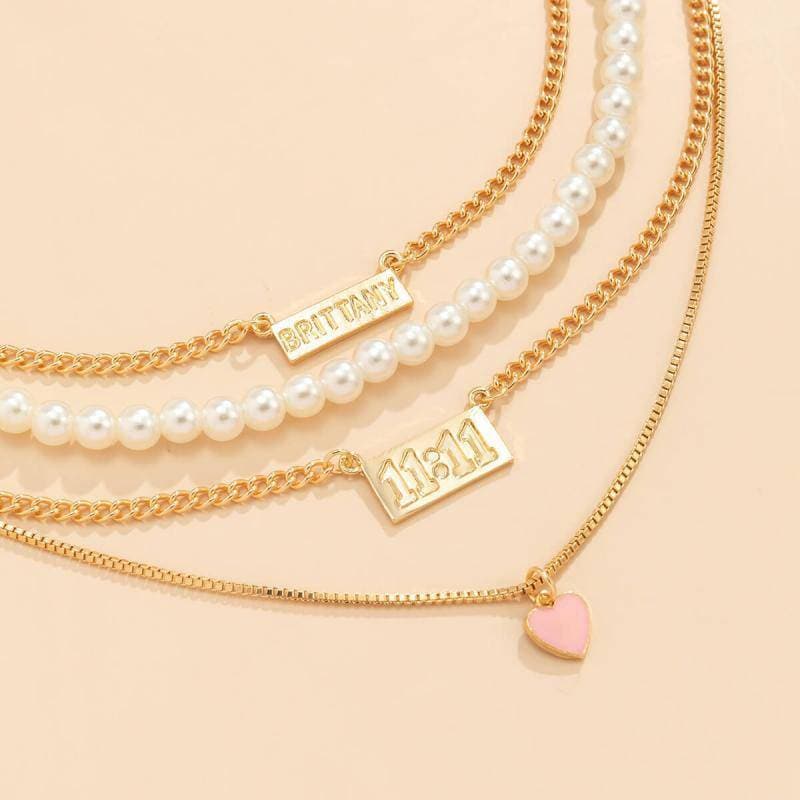 Women's Faux Pearl Chain Heart Pendant Necklaces