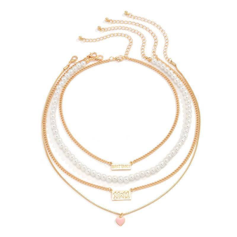 Women's Faux Pearl Chain Heart Pendant Necklaces