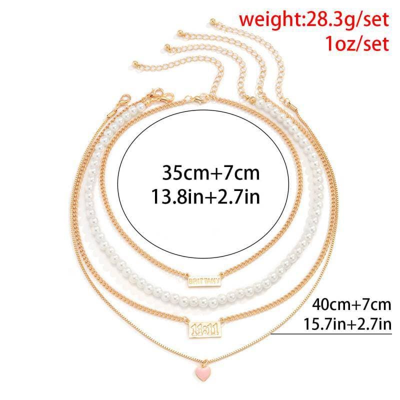 Women's Faux Pearl Chain Heart Pendant Necklaces