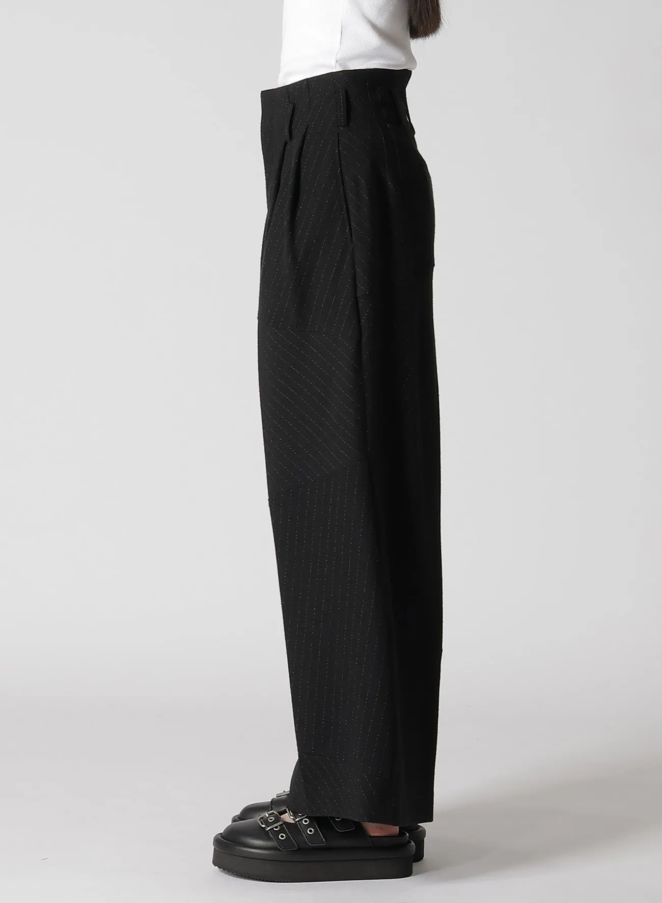 WOOL BLEND NEP STRIPE PANEL PANTS