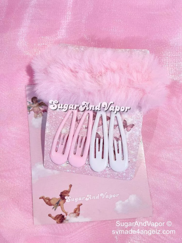 Y2K Pigtails Furry Hair Rings+Snap Clips Set