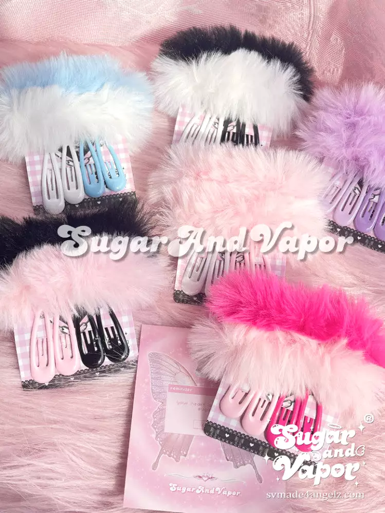 Y2K Pigtails Furry Hair Rings+Snap Clips Set