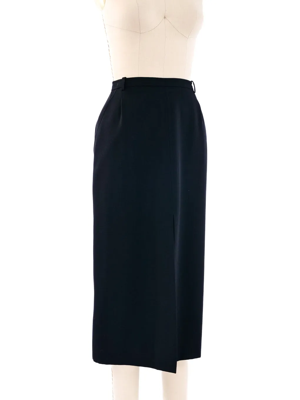 Yves Saint Laurent Black Wool Midi Skirt